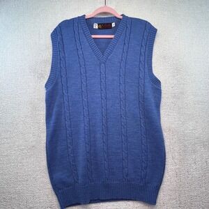 Vintage Jersild Men's XL Tall Cable Knit Sweater Vest Blue‎ V Neck Made in USA
